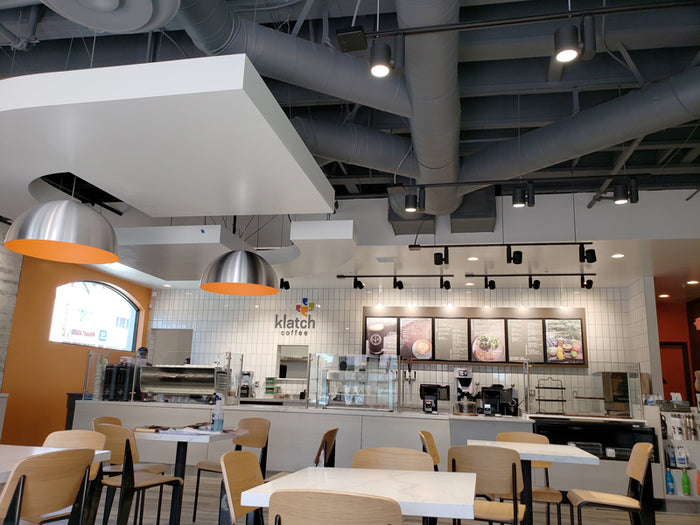 Interior of Klatch Coffee's Redondo Beach cafe location.