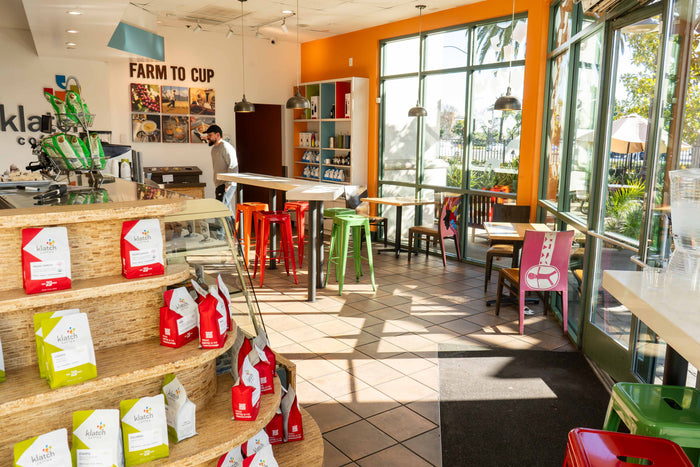 Interior photo of Klatch Coffee's Ontario, CA location