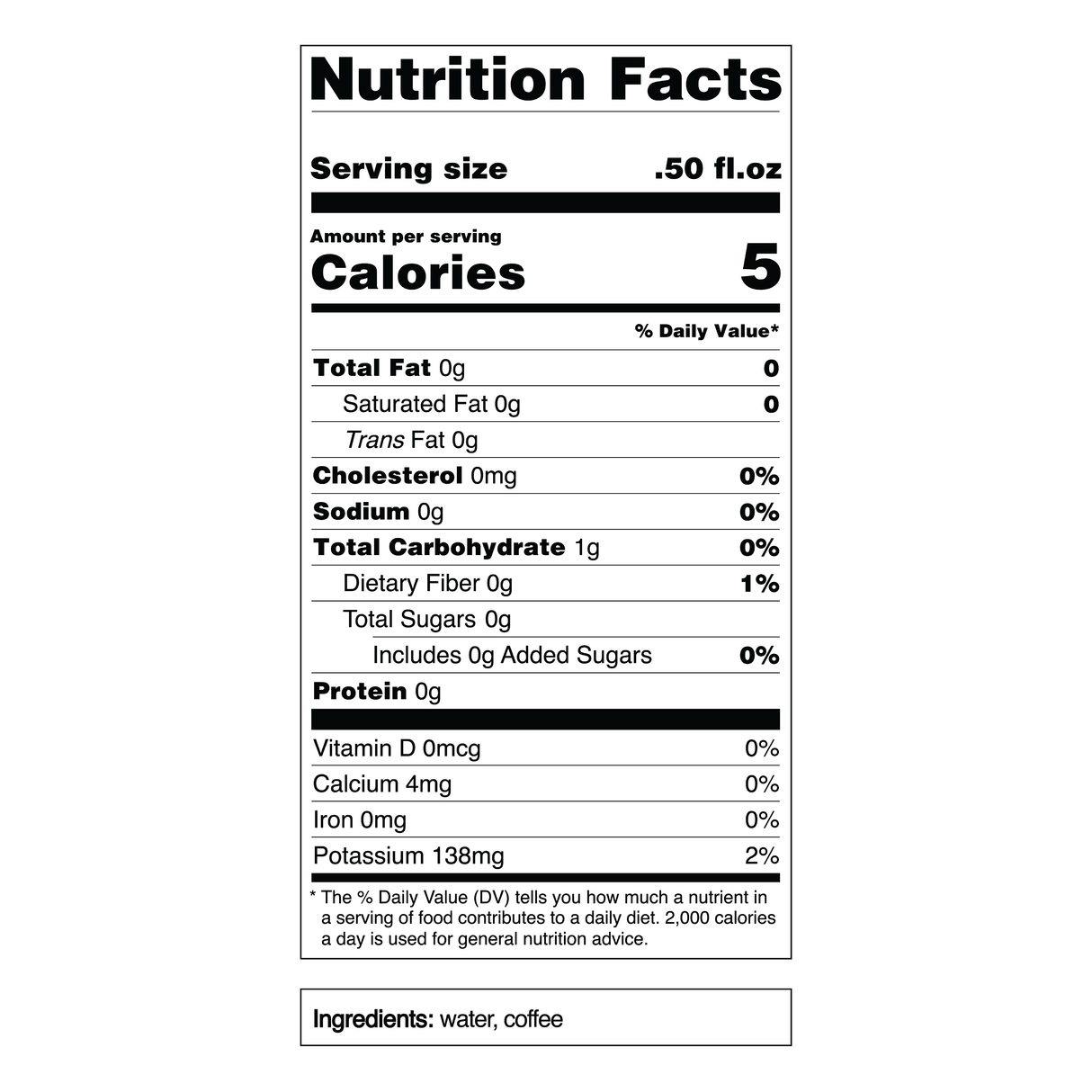 Nutrition Facts For Ready-To-Go Espresso