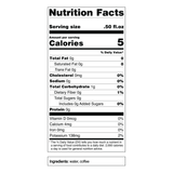 Nutrition Facts For Ready-To-Go Espresso